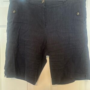 J. Jill Blue Stretch Linen Bermudas with Relaxed Fit